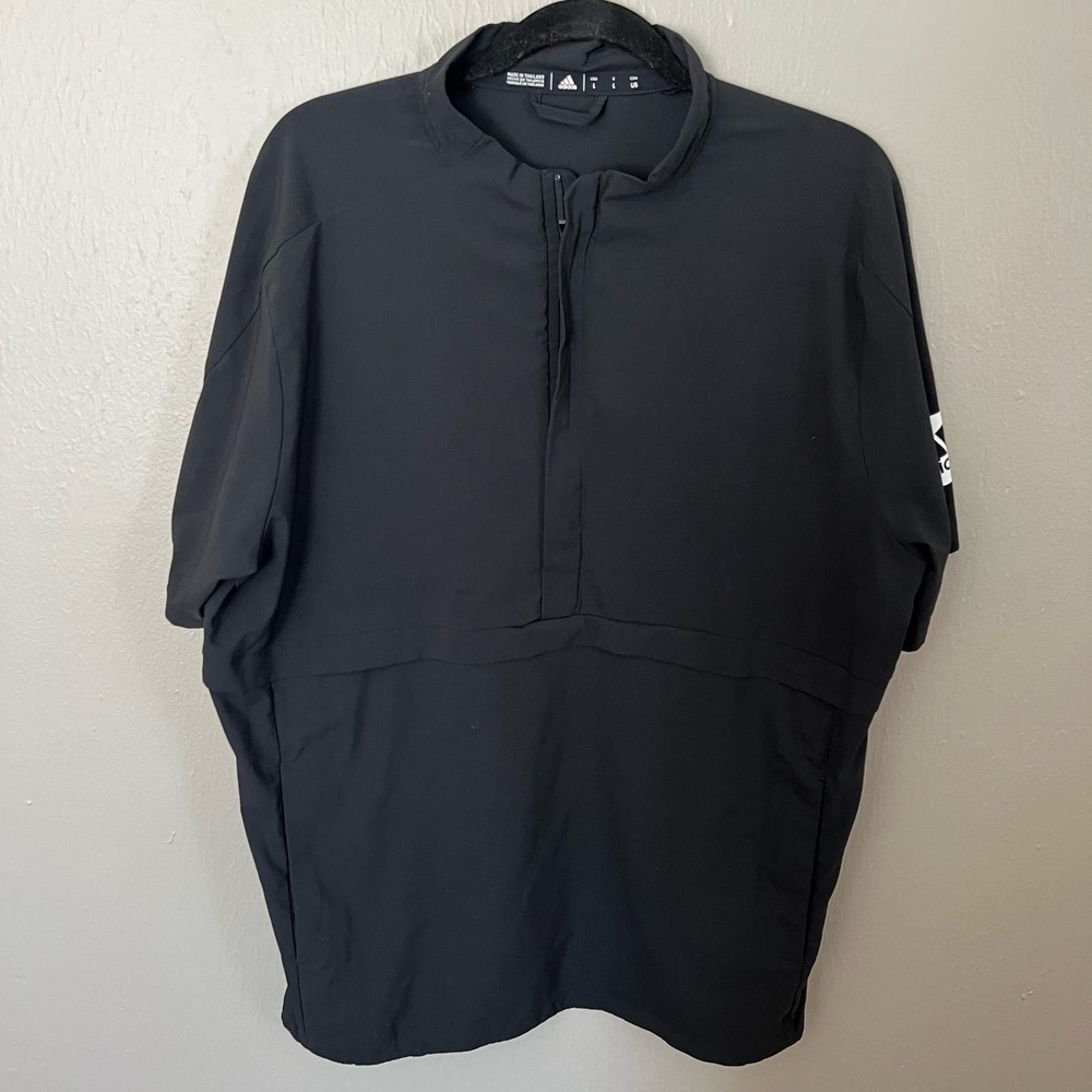 ADIDAS Black Short Sleeve 1/4 Zip Pullover Top Size Large casual comfort
